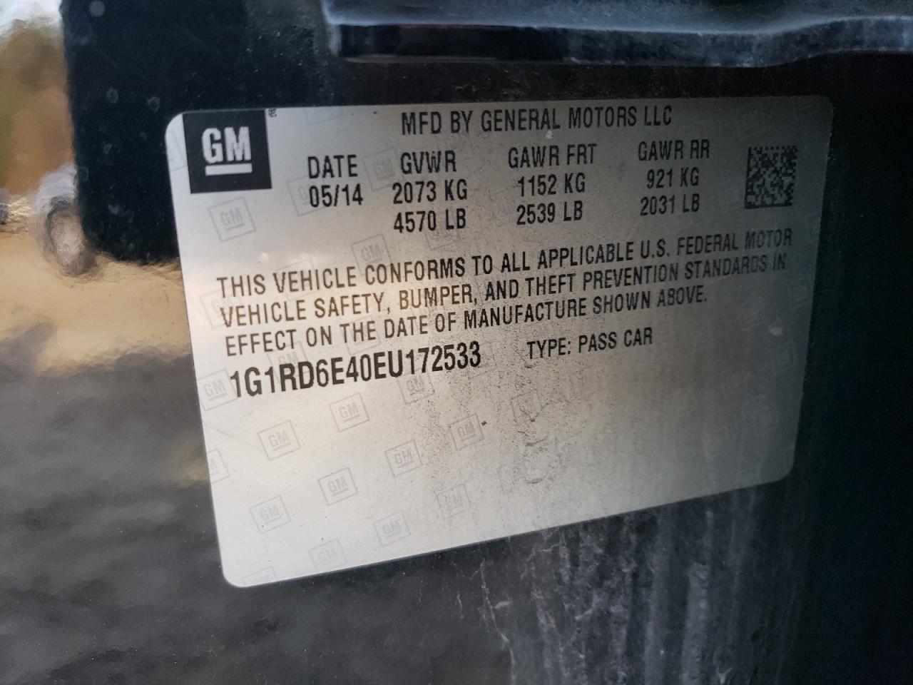 2014 Chevrolet Volt VIN: 1G1RD6E40EU172533 Lot: 91298245