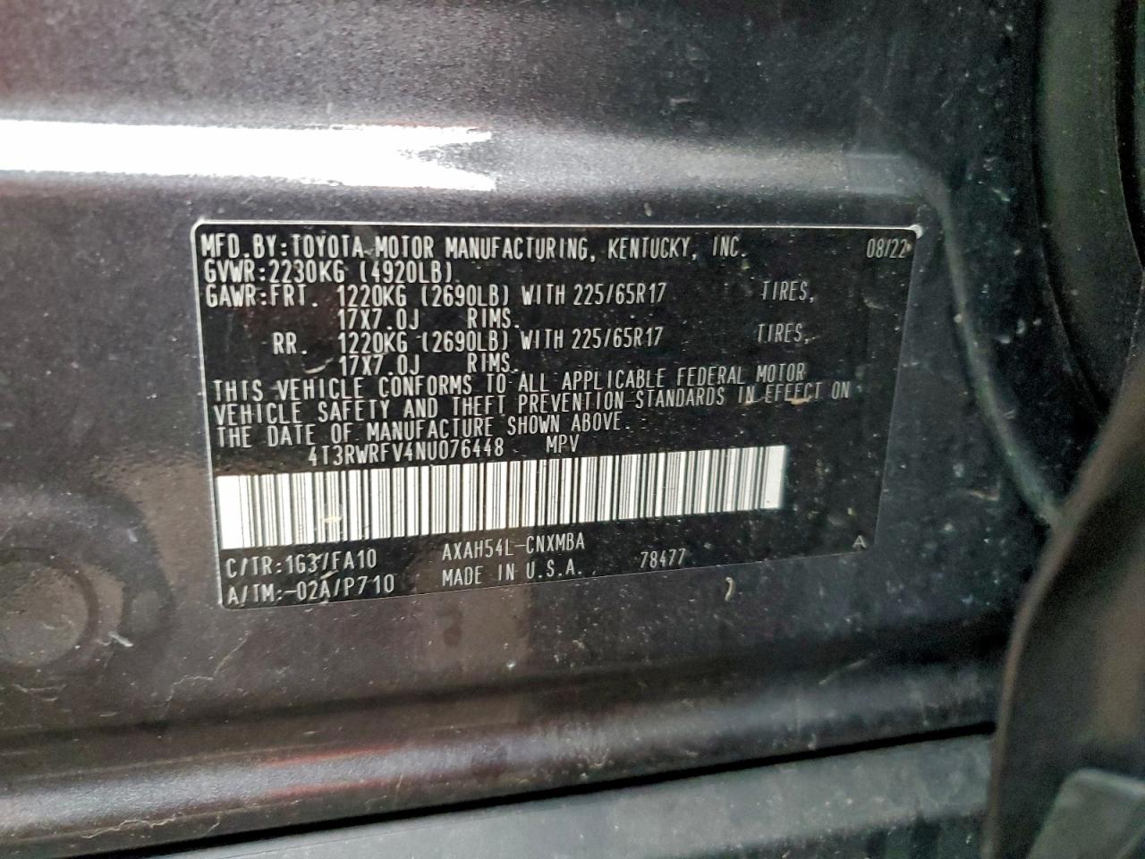 2022 Toyota Rav4 Xle VIN: 4T3RWRFV4NU076448 Lot: 93665425