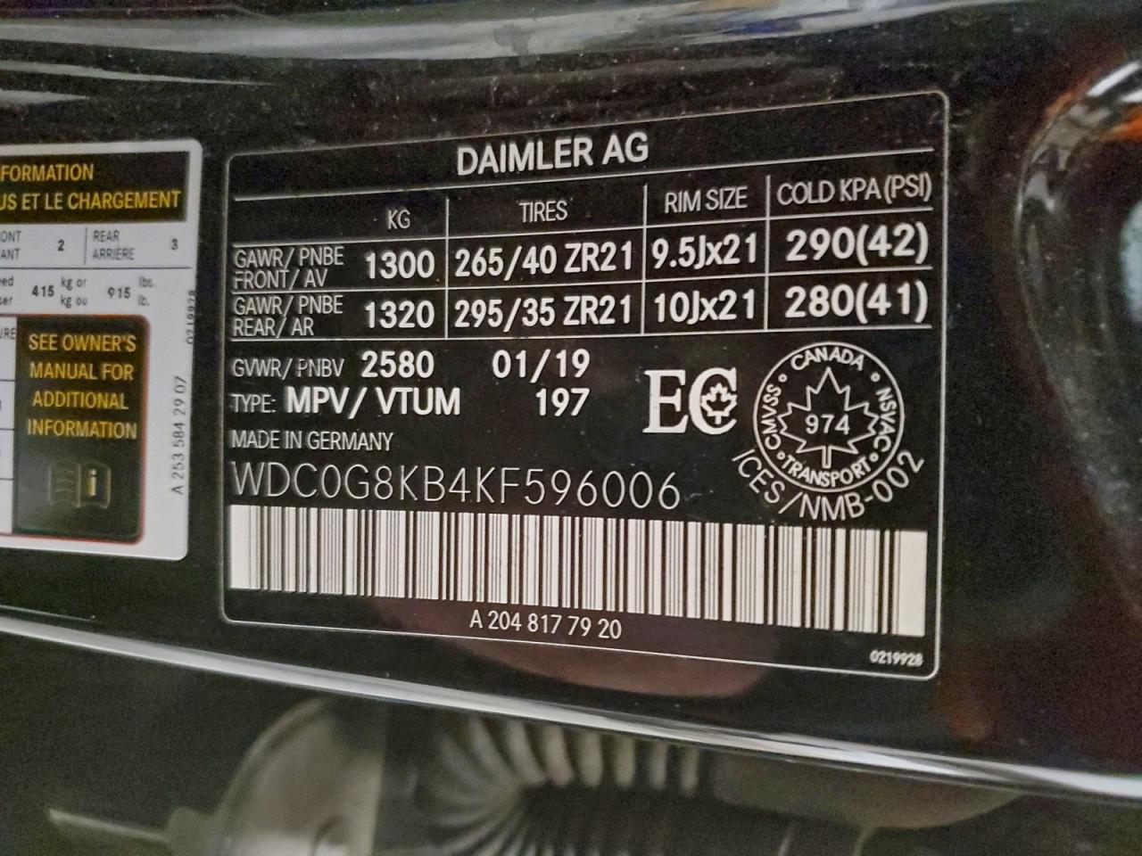 2019 Mercedes-Benz Glc 63 S 4Matic Amg VIN: WDC0G8KB4KF596006 Lot: 93477775