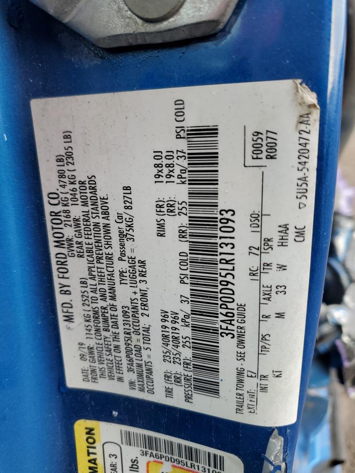 2020 Ford Fusion Titanium VIN: 3FA6P0D95LR131093 Lot: 93444155