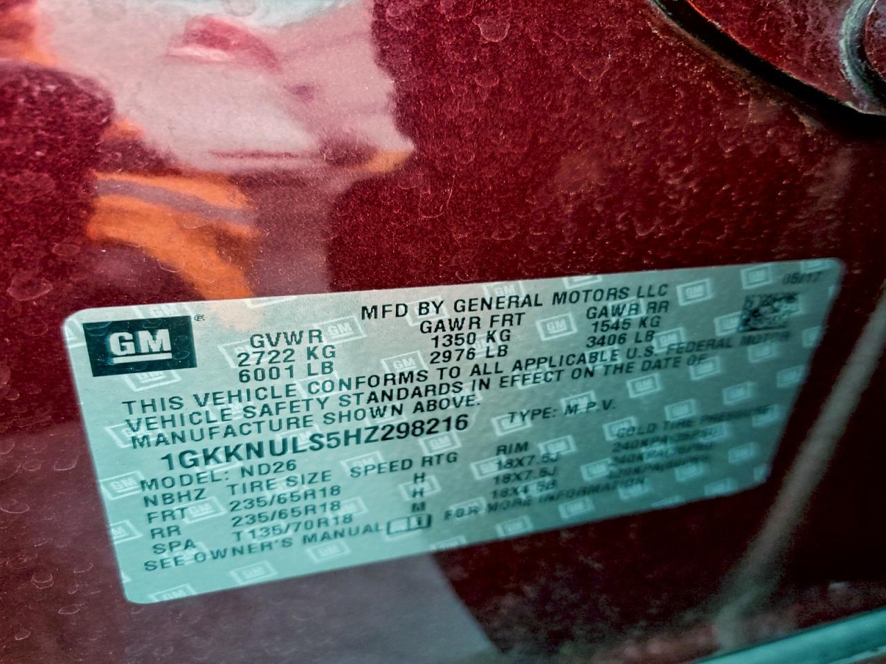 2017 GMC Acadia Slt-1 VIN: 1GKKNULS5HZ298216 Lot: 92191305