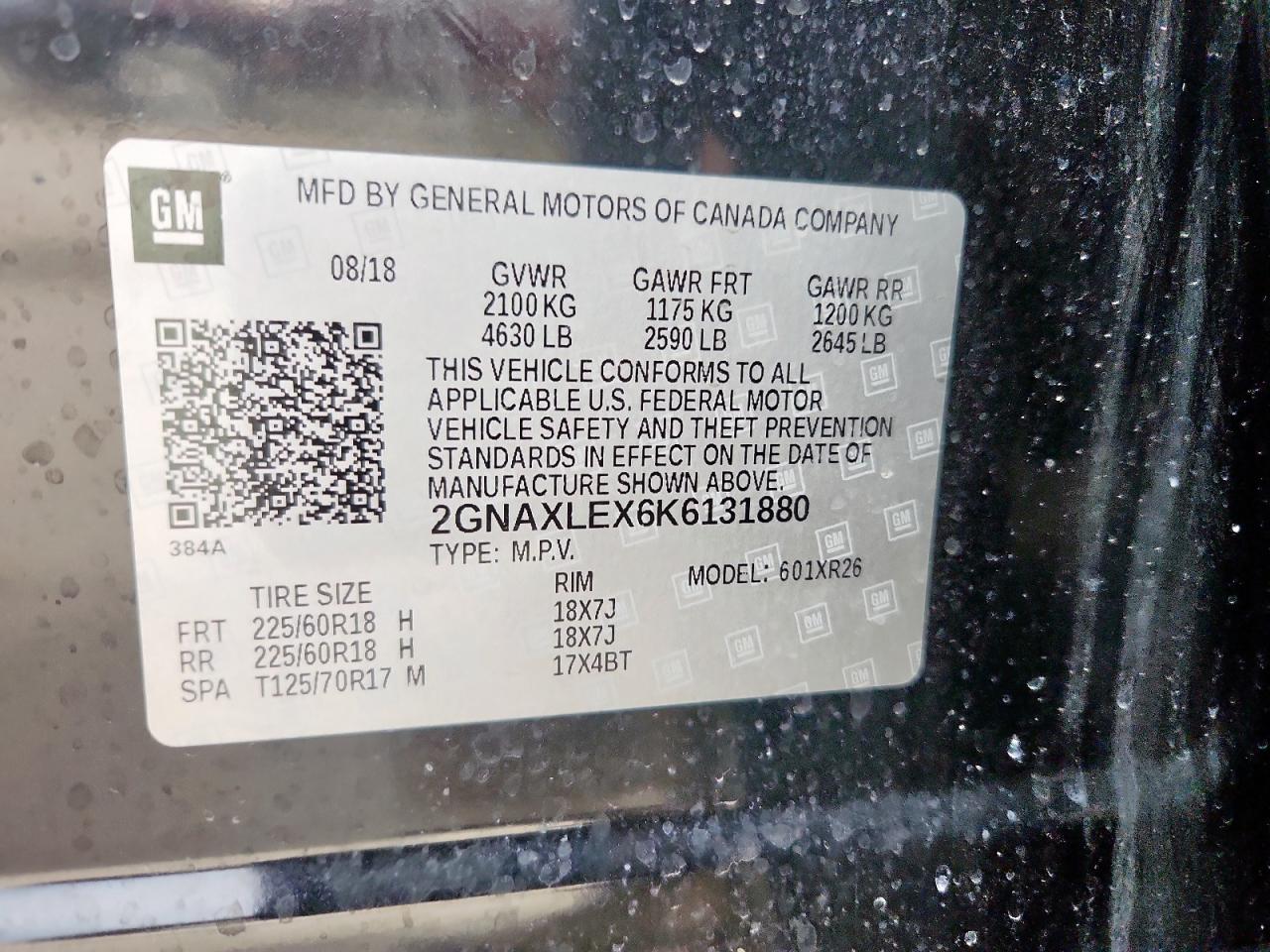 2019 Chevrolet Equinox Lt VIN: 2GNAXLEX6K6131880 Lot: 91039795