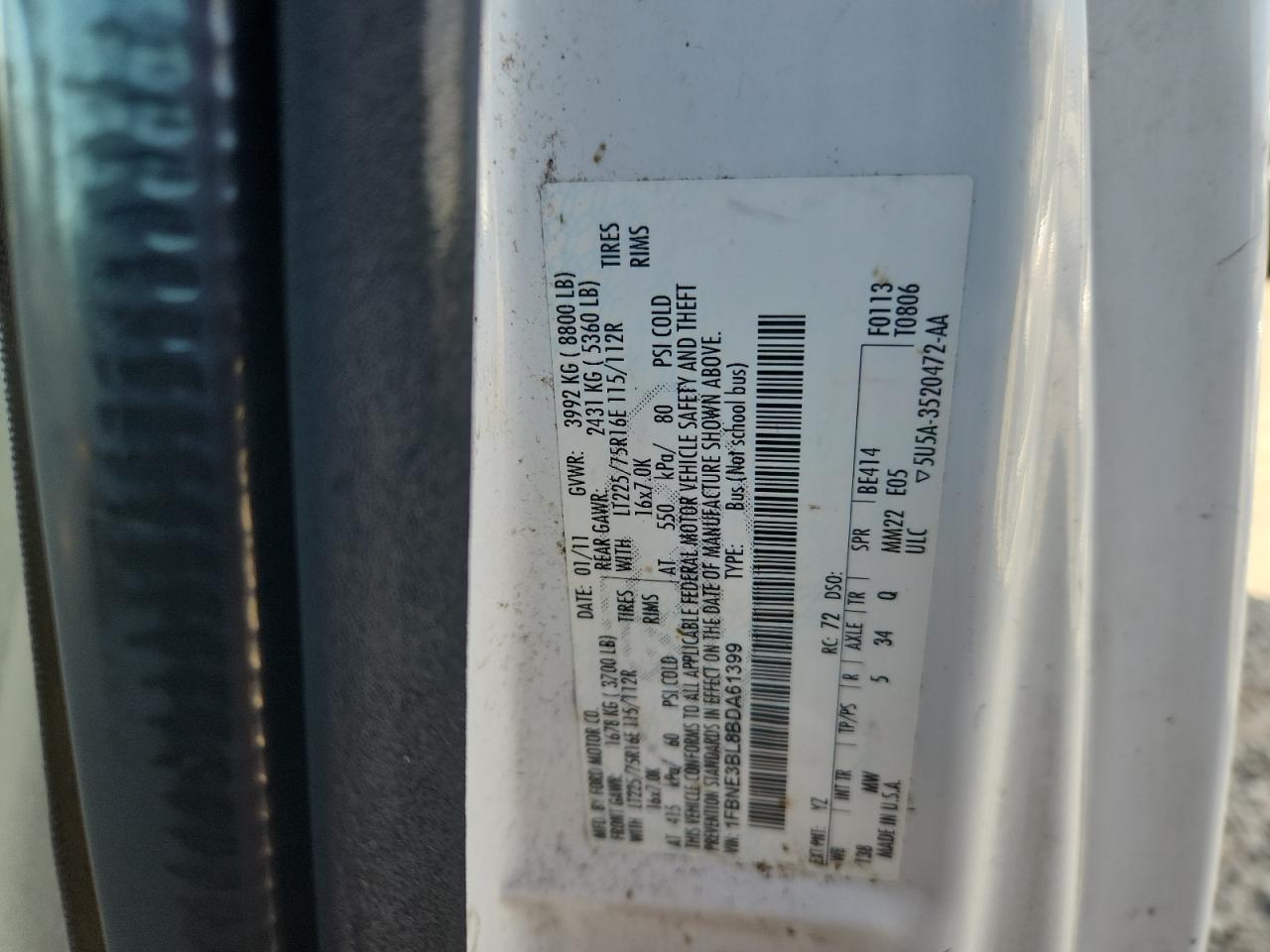 2011 Ford Econoline E350 Super Duty Wagon VIN: 1FBNE3BL8BDA61399 Lot: 91578855