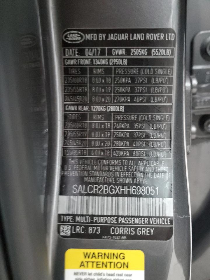 2017 Land Rover Discovery Sport Hse VIN: SALCR2BGXHH698051 Lot: 92426015