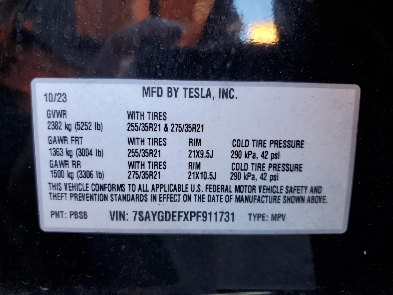 2023 Tesla Model Y VIN: 7SAYGDEFXPF911731 Lot: 94956185