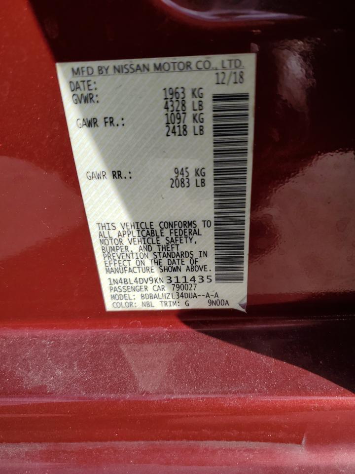 2019 Nissan Altima Sv VIN: 1N4BL4DV9KN311435 Lot: 93296325