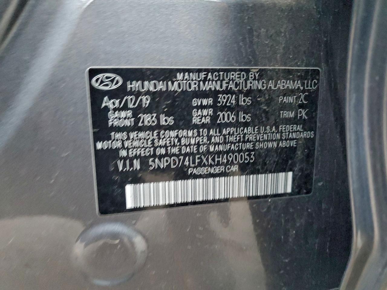 2019 Hyundai Elantra Se VIN: 5NPD74LFXKH490053 Lot: 93927575