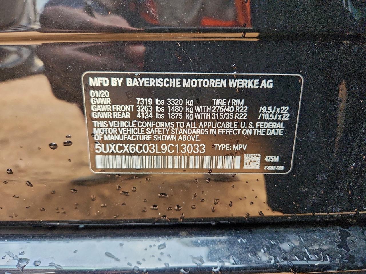 2020 BMW X7 M50I VIN: 5UXCX6C03L9C13033 Lot: 94241085
