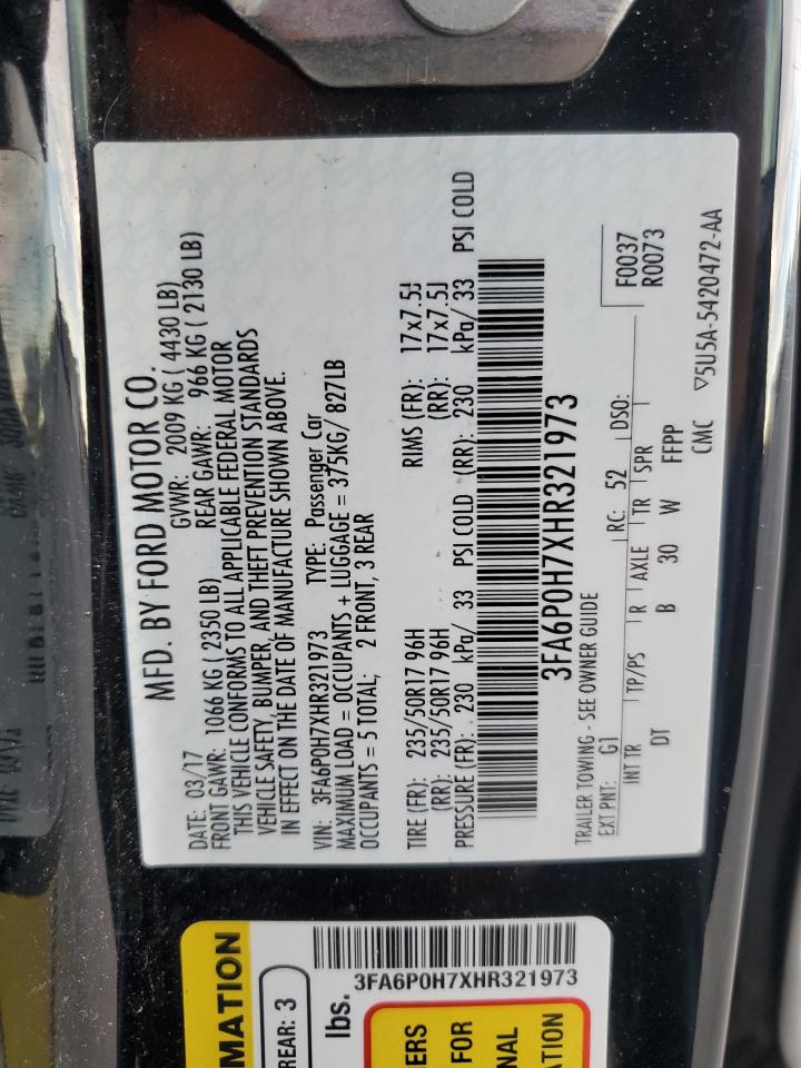 2017 Ford Fusion Se VIN: 3FA6P0H7XHR321973 Lot: 92737845