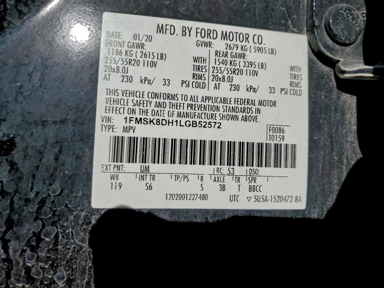 2020 Ford Explorer Xlt VIN: 1FMSK8DH1LGB52572 Lot: 94260295