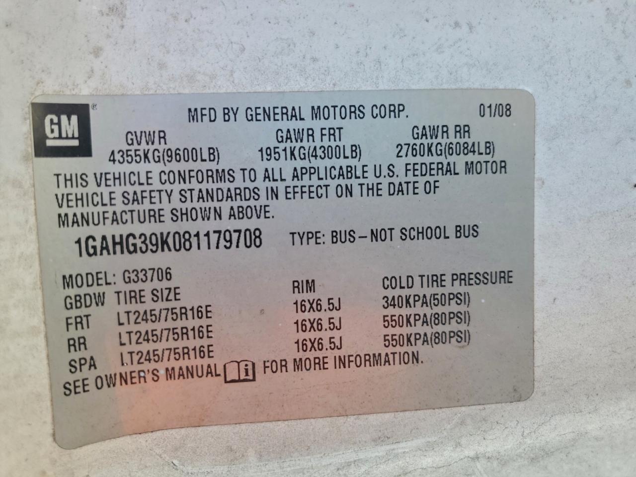 2008 Chevrolet Express G3500 VIN: 1GAHG39K081179708 Lot: 90321005