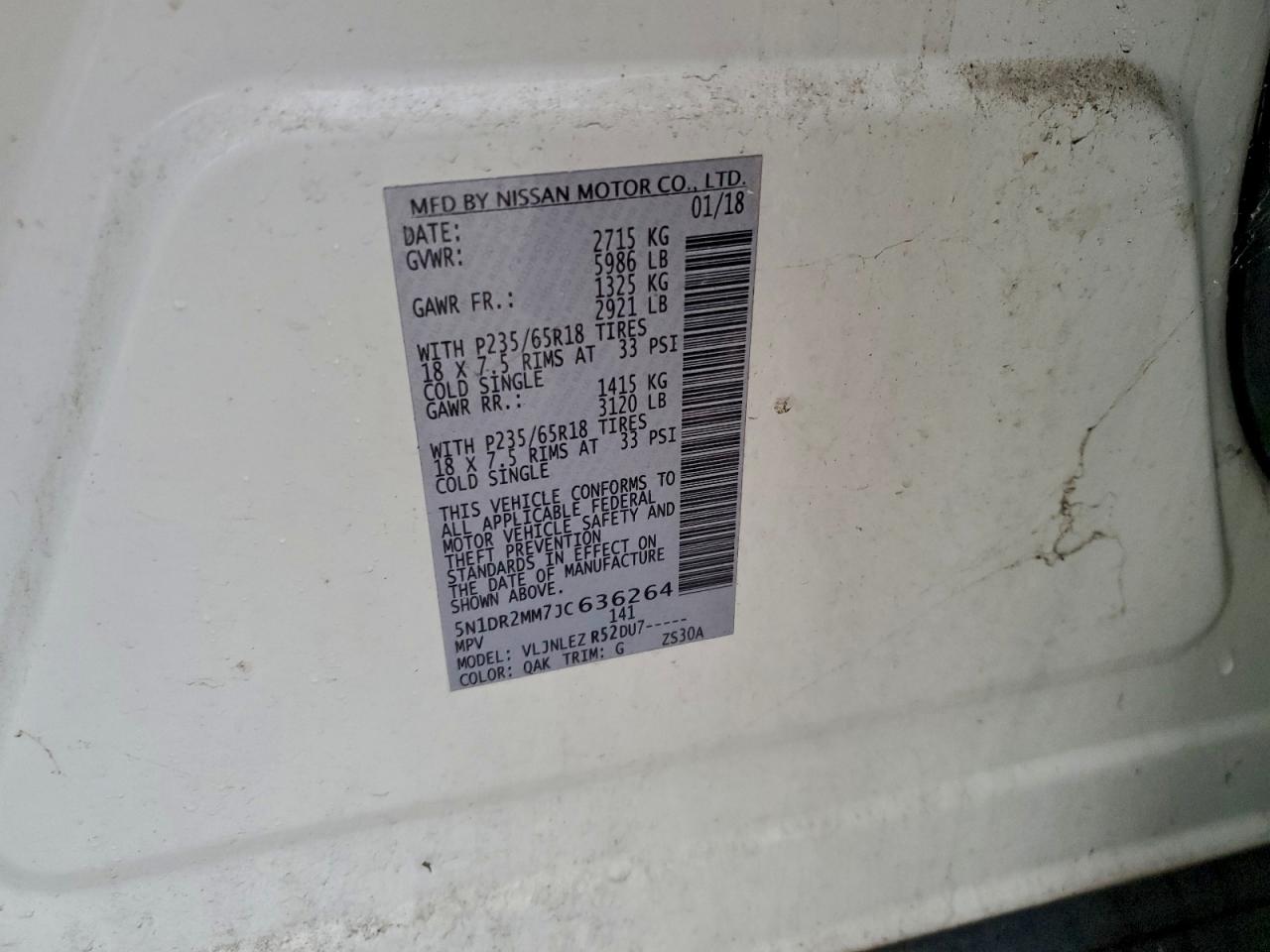 2018 Nissan Pathfinder S VIN: 5N1DR2MM7JC636264 Lot: 94515475