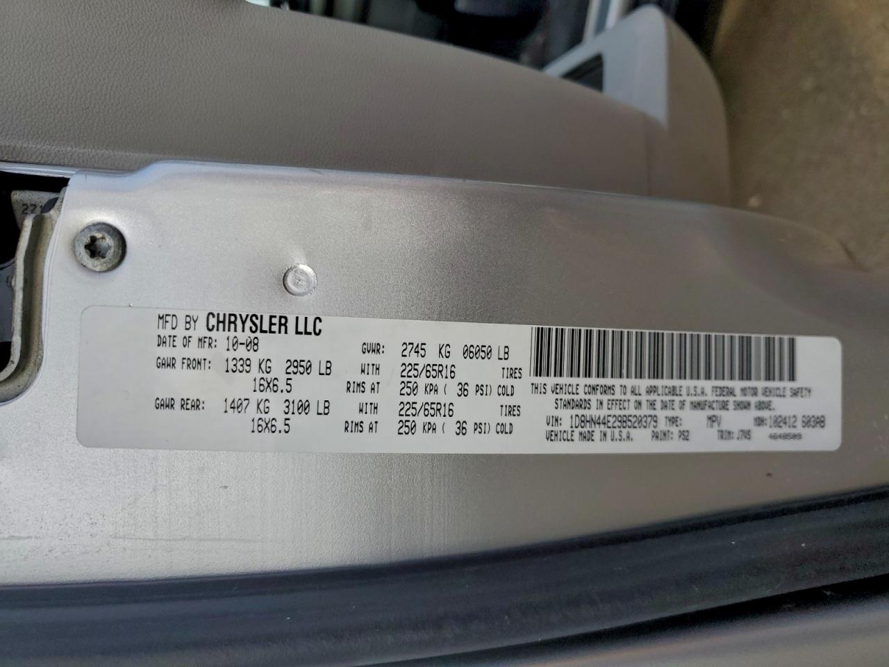 2009 Dodge Grand Caravan Se VIN: 1D8HN44E29B520379 Lot: 93370085