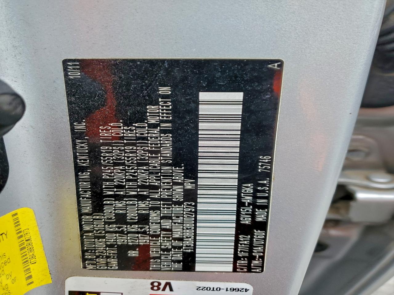 2011 Toyota Venza VIN: 4T3BA3BB3BU027973 Lot: 93414895