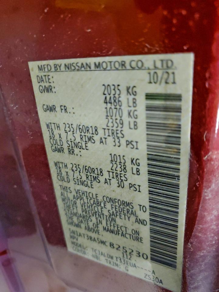 2021 Nissan Rogue Sv VIN: 5N1AT3BA5MC825230 Lot: 94096985