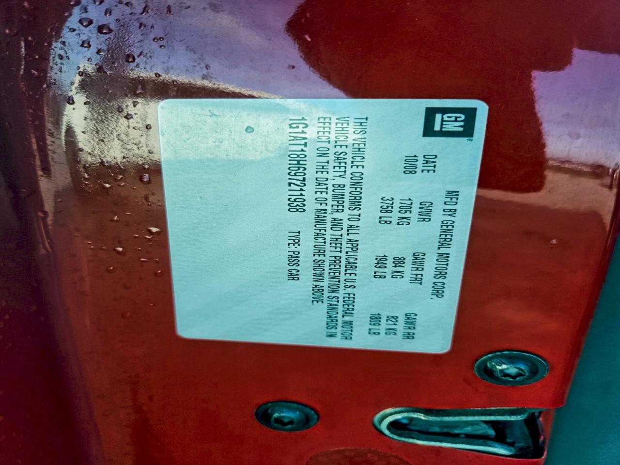 2009 Chevrolet Cobalt Lt VIN: 1G1AT18H697211938 Lot: 94455105