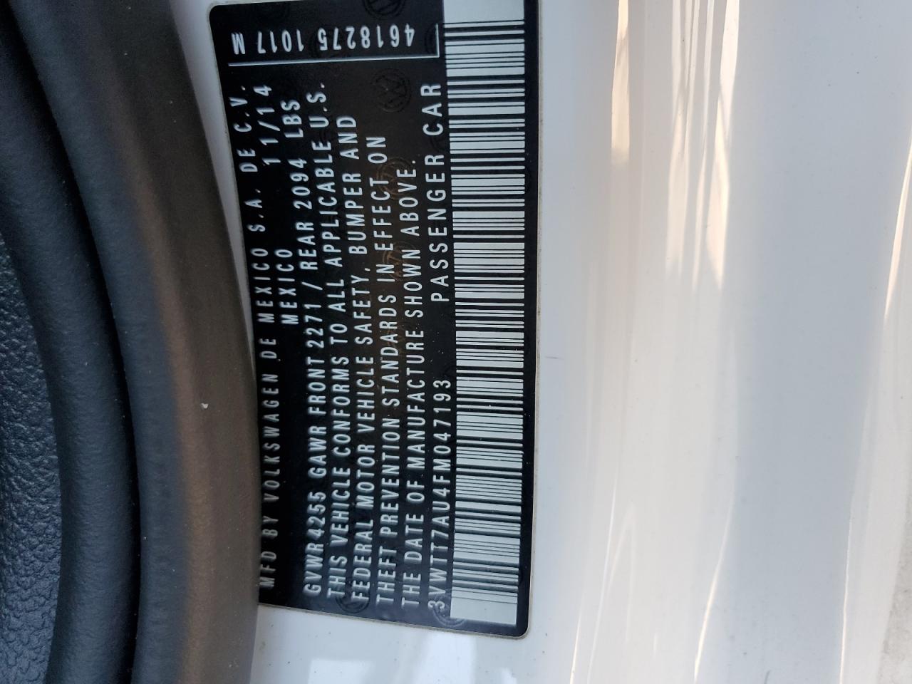 2015 Volkswagen Gti VIN: 3VWTT7AU4FM047193 Lot: 93353205