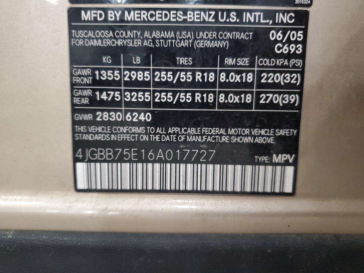 2006 Mercedes-Benz Ml 500 VIN: 4JGBB75E16A017727 Lot: 92988745