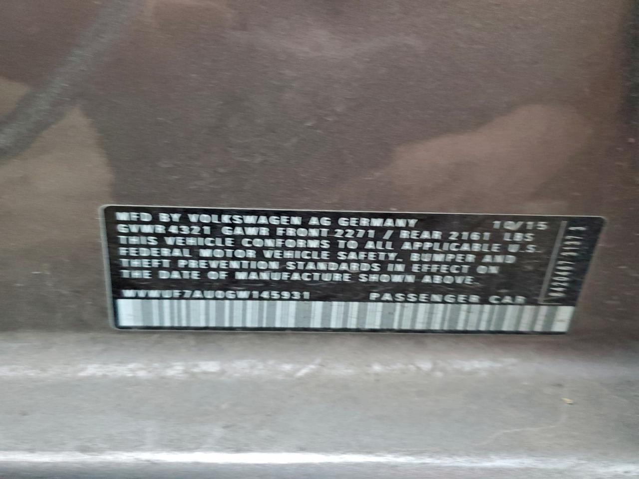 2016 Volkswagen Golf R VIN: WVWUF7AU0GW145931 Lot: 93453795