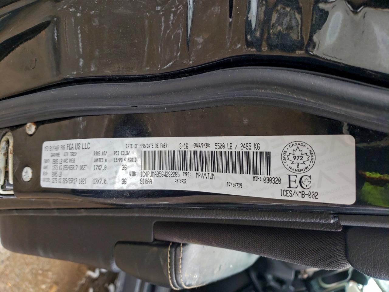 2016 Jeep Cherokee Sport VIN: 1C4PJMAB5GW292285 Lot: 93708105