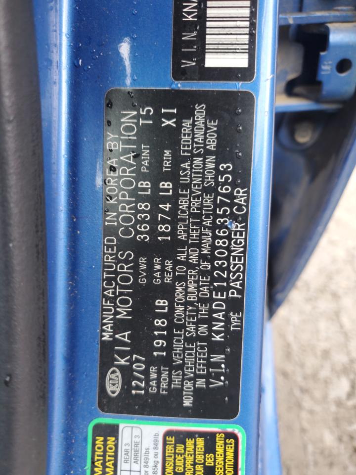 2008 Kia Rio Base VIN: KNADE123086357653 Lot: 93715735