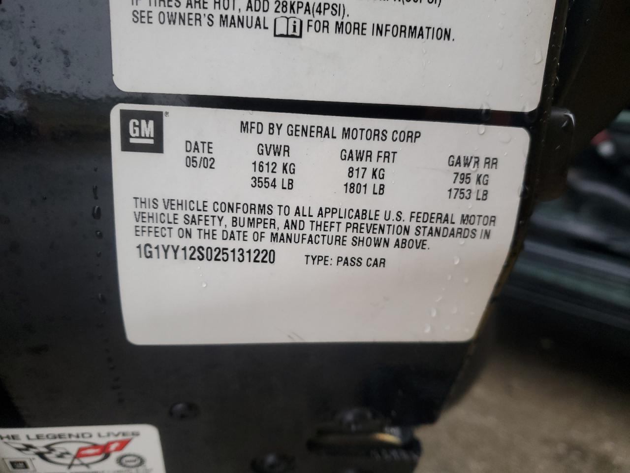 2002 Chevrolet Corvette Z06 VIN: 1G1YY12S025131220 Lot: 92868485