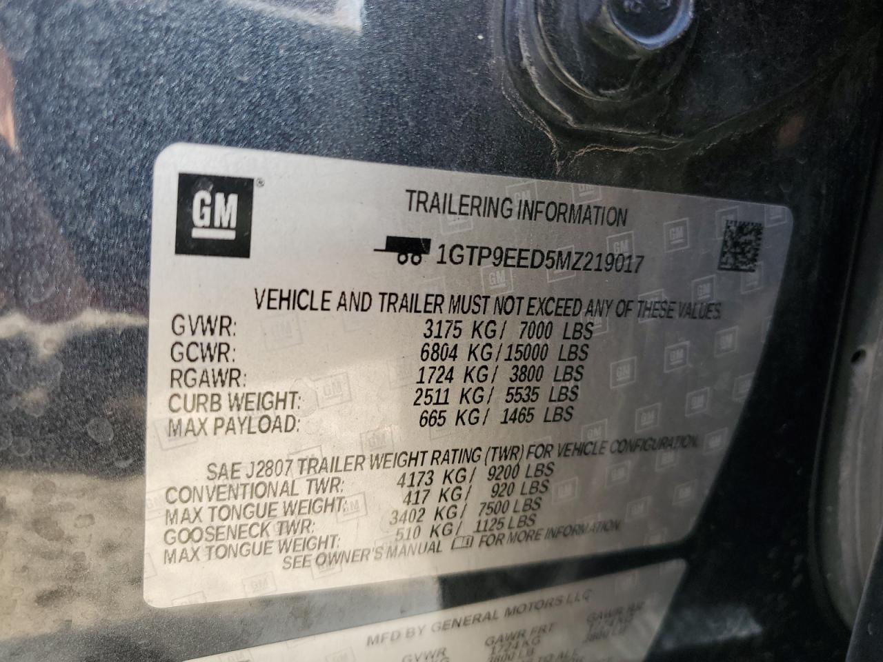 2021 GMC Sierra K1500 At4 VIN: 1GTP9EED5MZ219017 Lot: 91838645