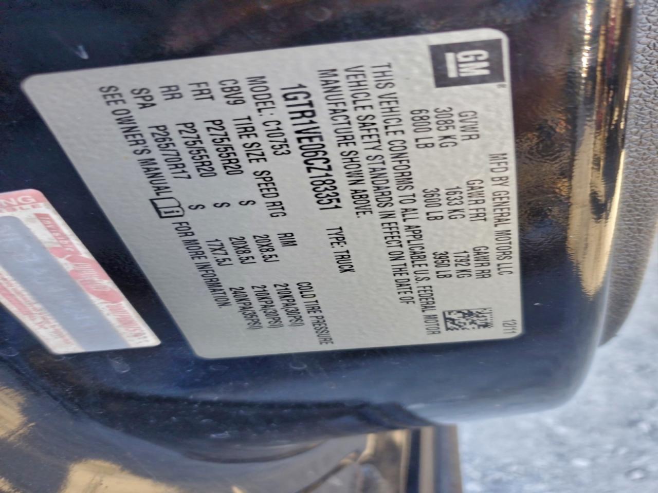 2012 GMC Sierra C1500 Sle VIN: 1GTR1VE06CZ183351 Lot: 94679935