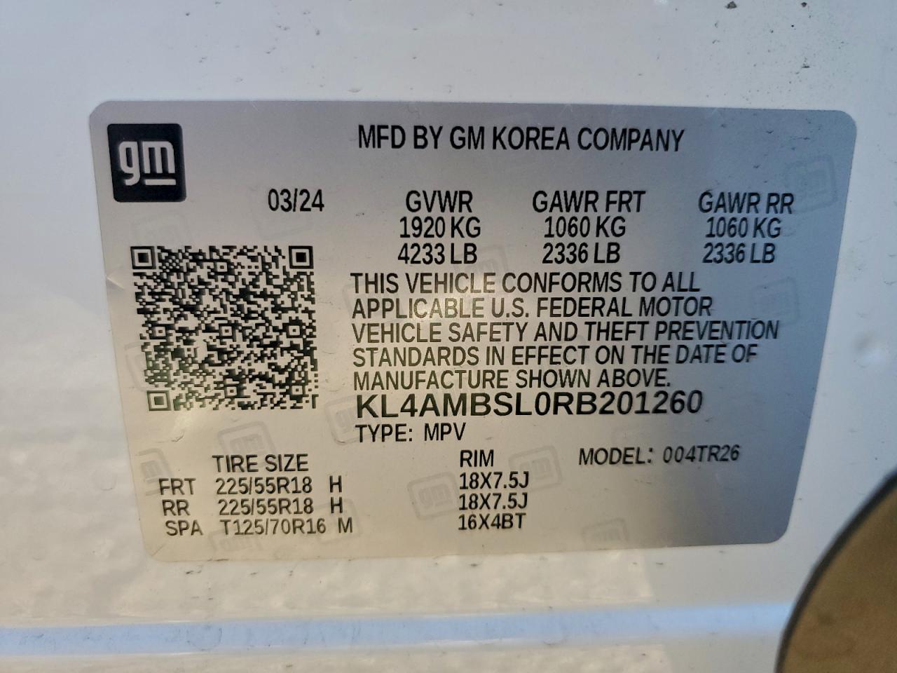 2024 Buick Encore Gx Preferred VIN: KL4AMBSL0RB201260 Lot: 94577485