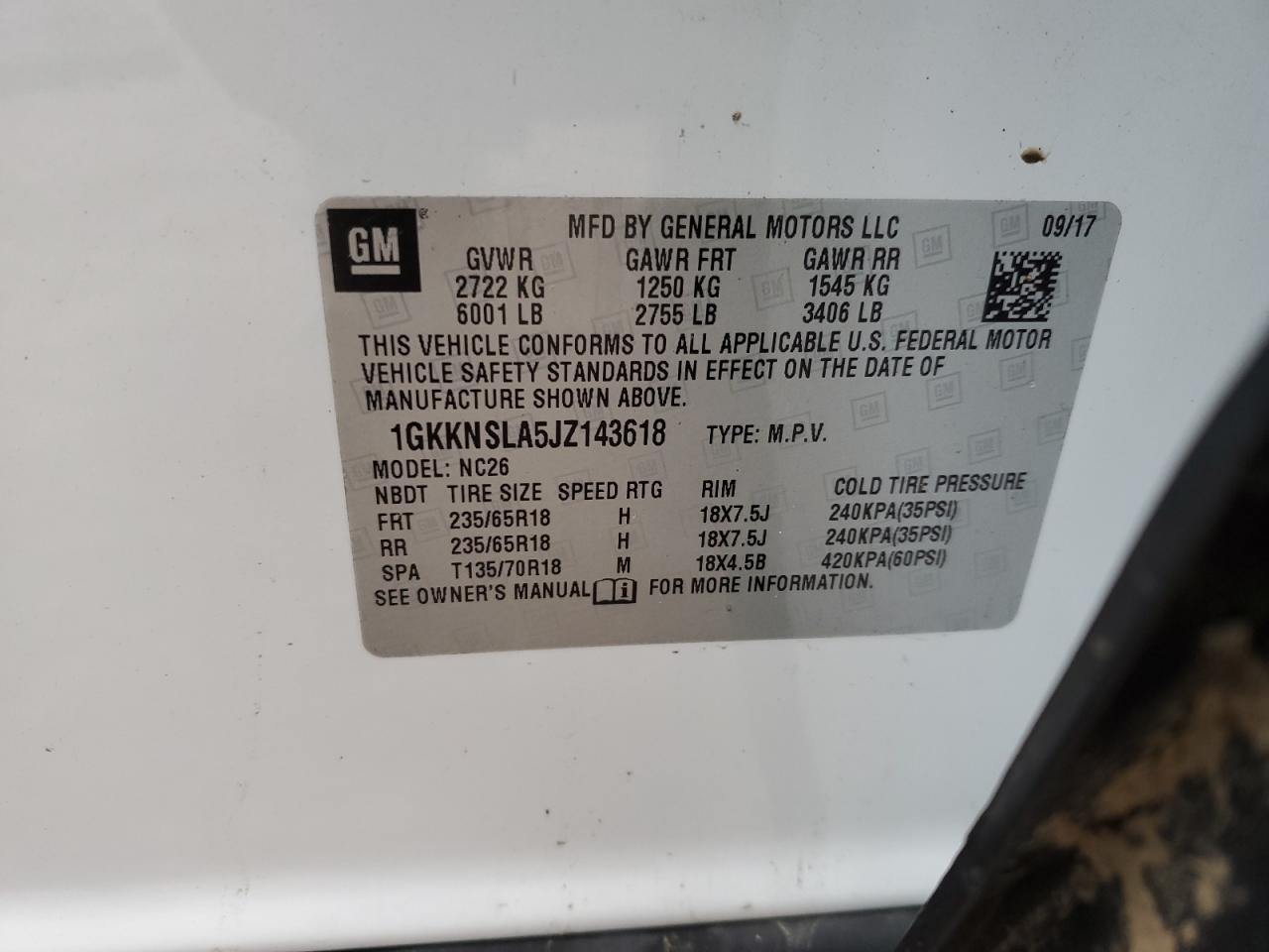 2018 GMC Acadia Sle VIN: 1GKKNSLA5JZ143618 Lot: 92857015