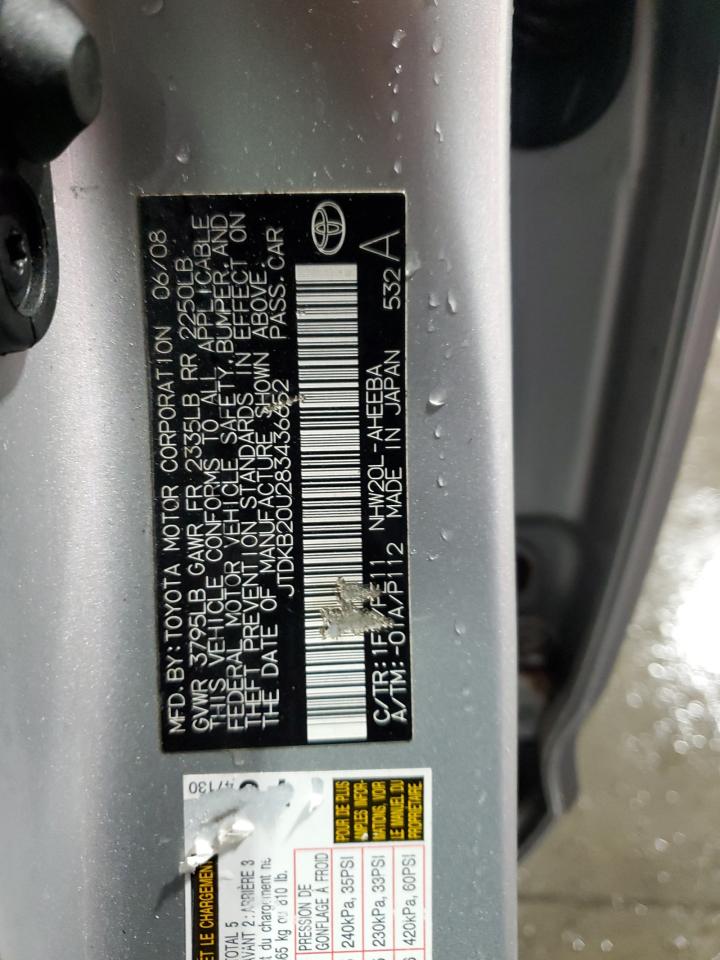2008 Toyota Prius VIN: JTDKB20U283436652 Lot: 92234475
