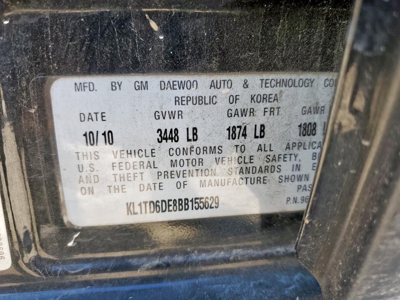 2011 Chevrolet Aveo Ls VIN: KL1TD6DE8BB155629 Lot: 91929795