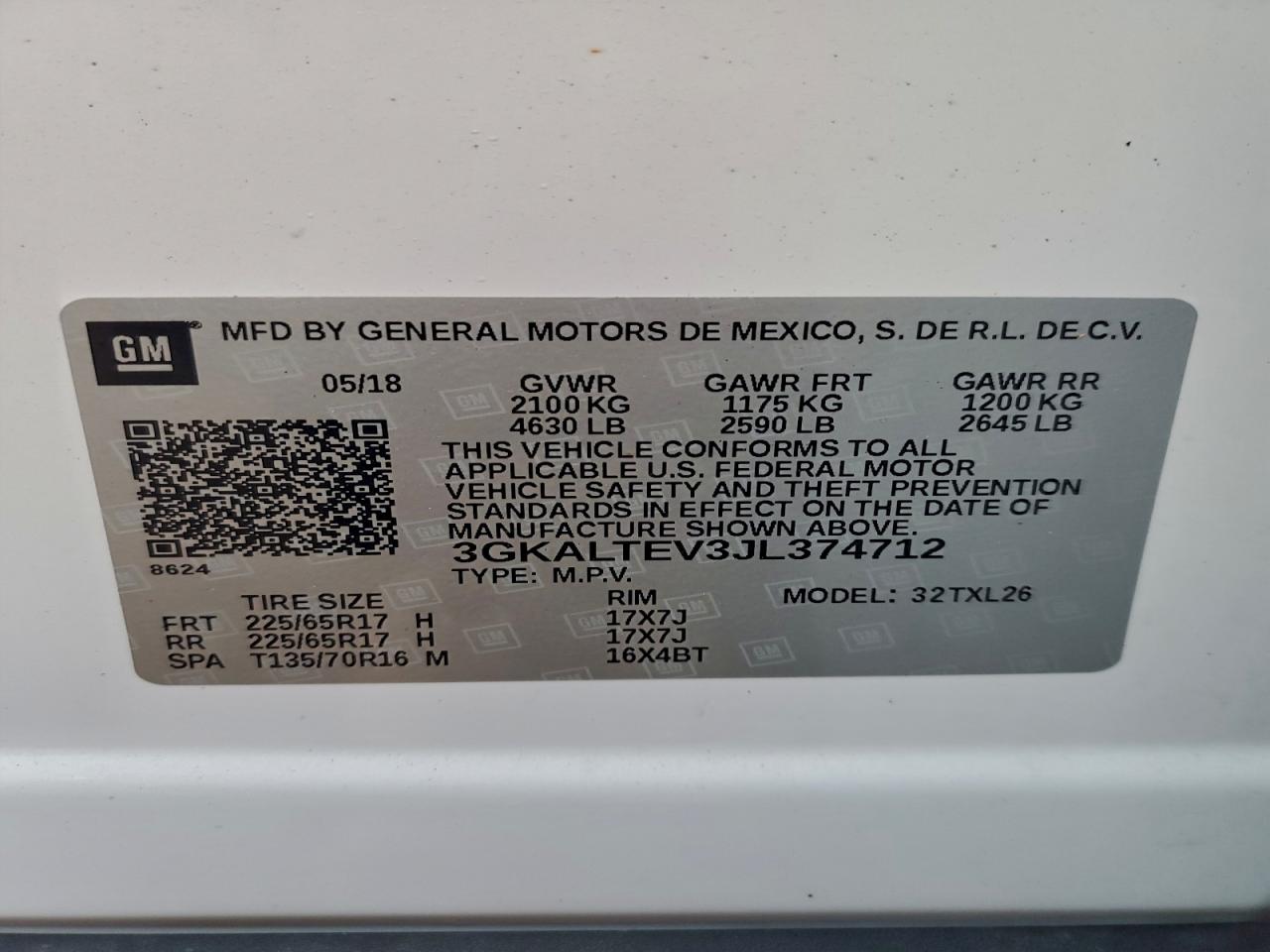 2018 GMC Terrain Sle VIN: 3GKALTEV3JL374712 Lot: 93921625