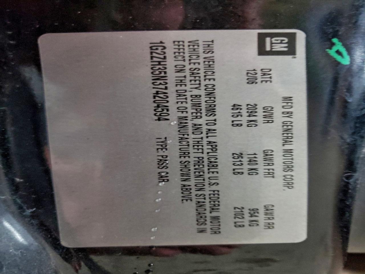 2007 Pontiac G6 Gt VIN: 1G2ZH35N374204594 Lot: 94154125