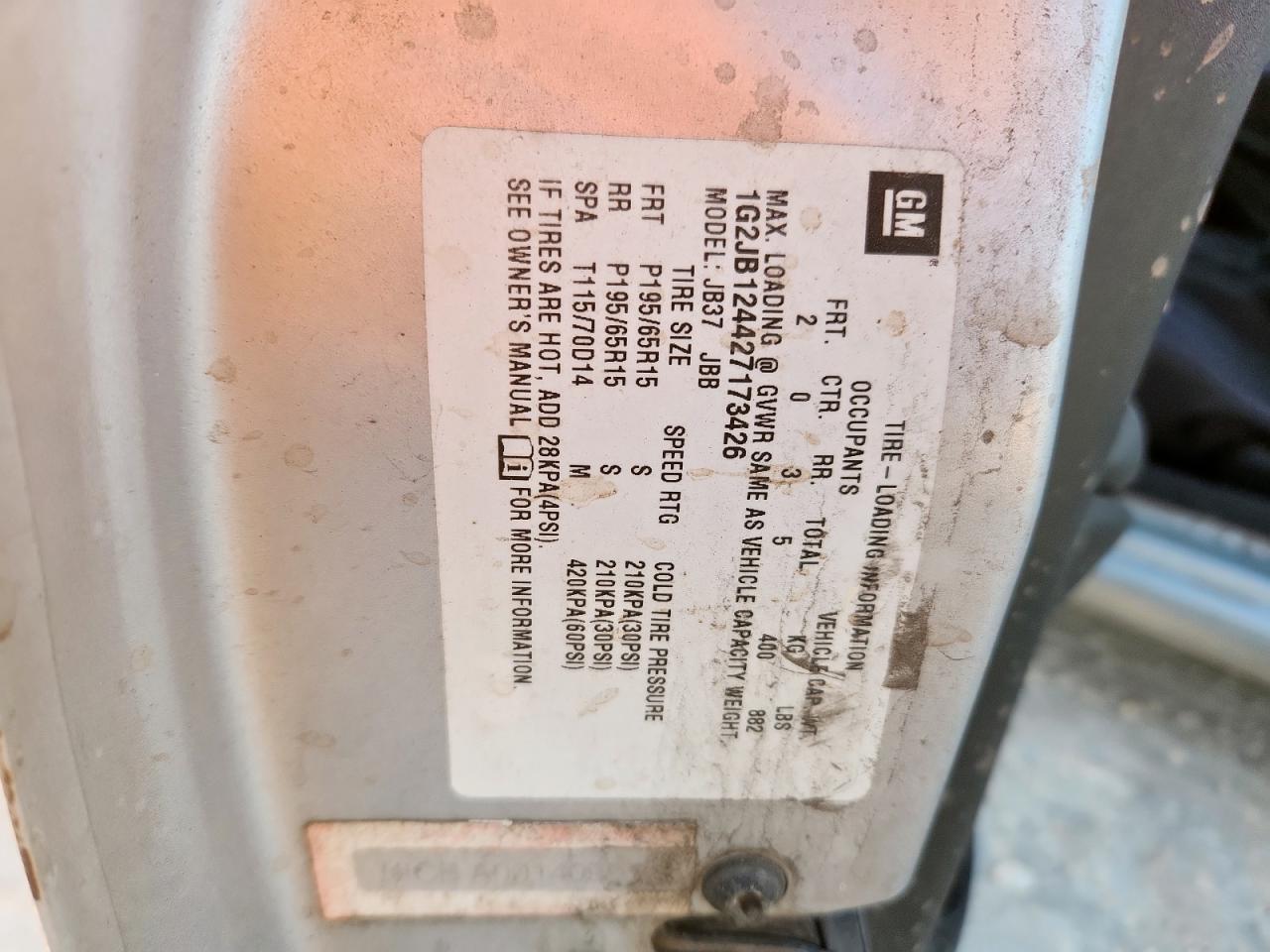 2002 Pontiac Sunfire Se VIN: 1G2JB124427173426 Lot: 92484645