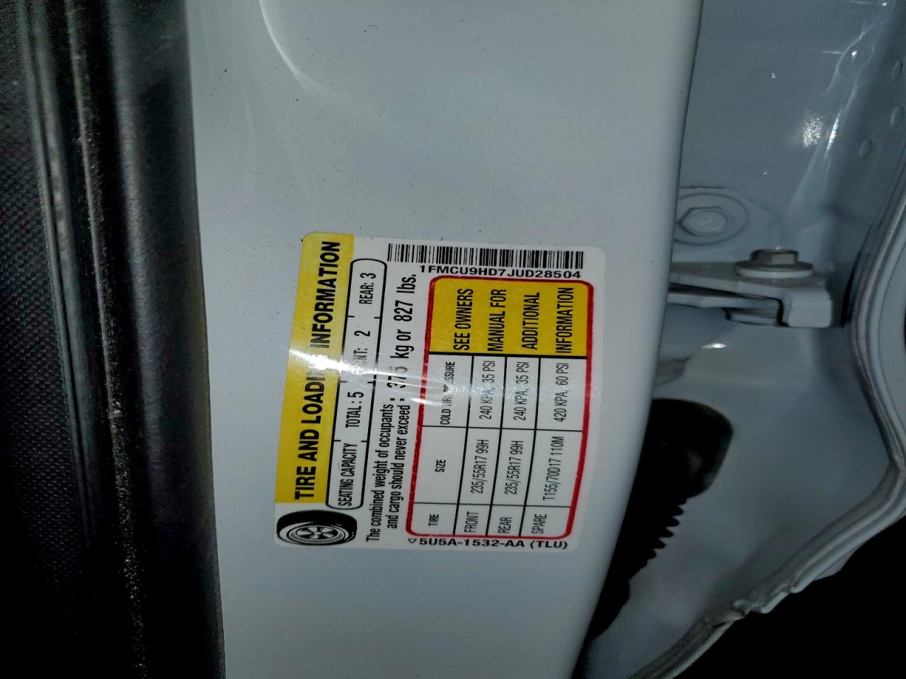 2018 Ford Escape Sel VIN: 1FMCU9HD7JUD28504 Lot: 94084715