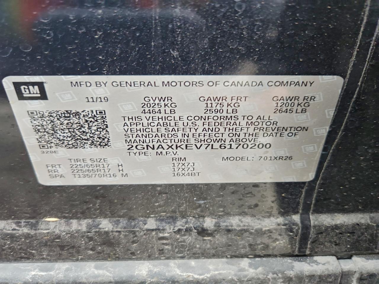 2020 Chevrolet Equinox Lt VIN: 2GNAXKEV7L6170200 Lot: 93527345