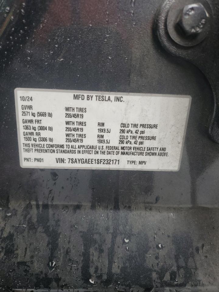 2025 Tesla Model Y VIN: 7SAYGAEE1SF232171 Lot: 92808765