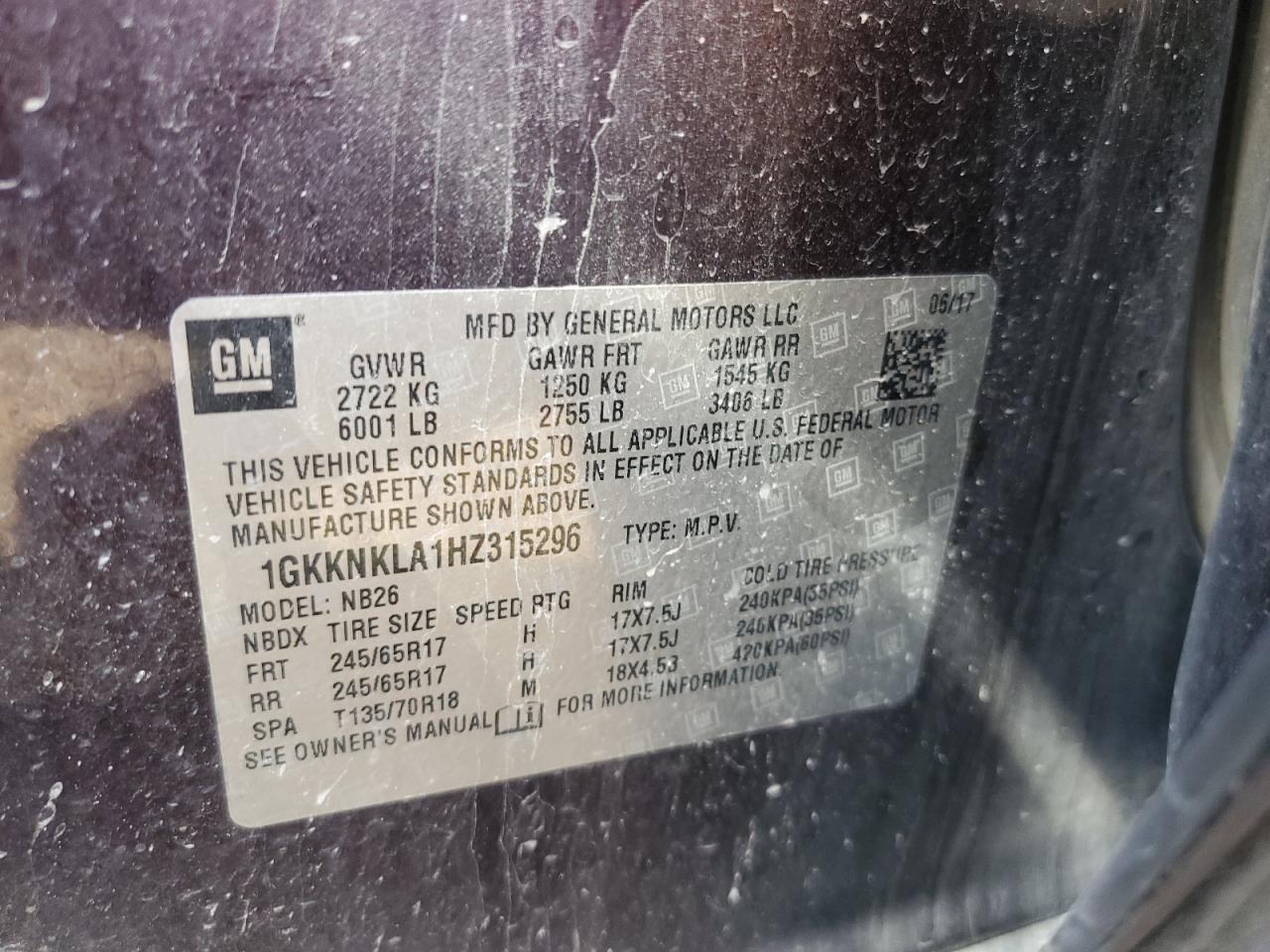 2017 GMC Acadia Sle VIN: 1GKKNKLA1HZ315296 Lot: 90940825