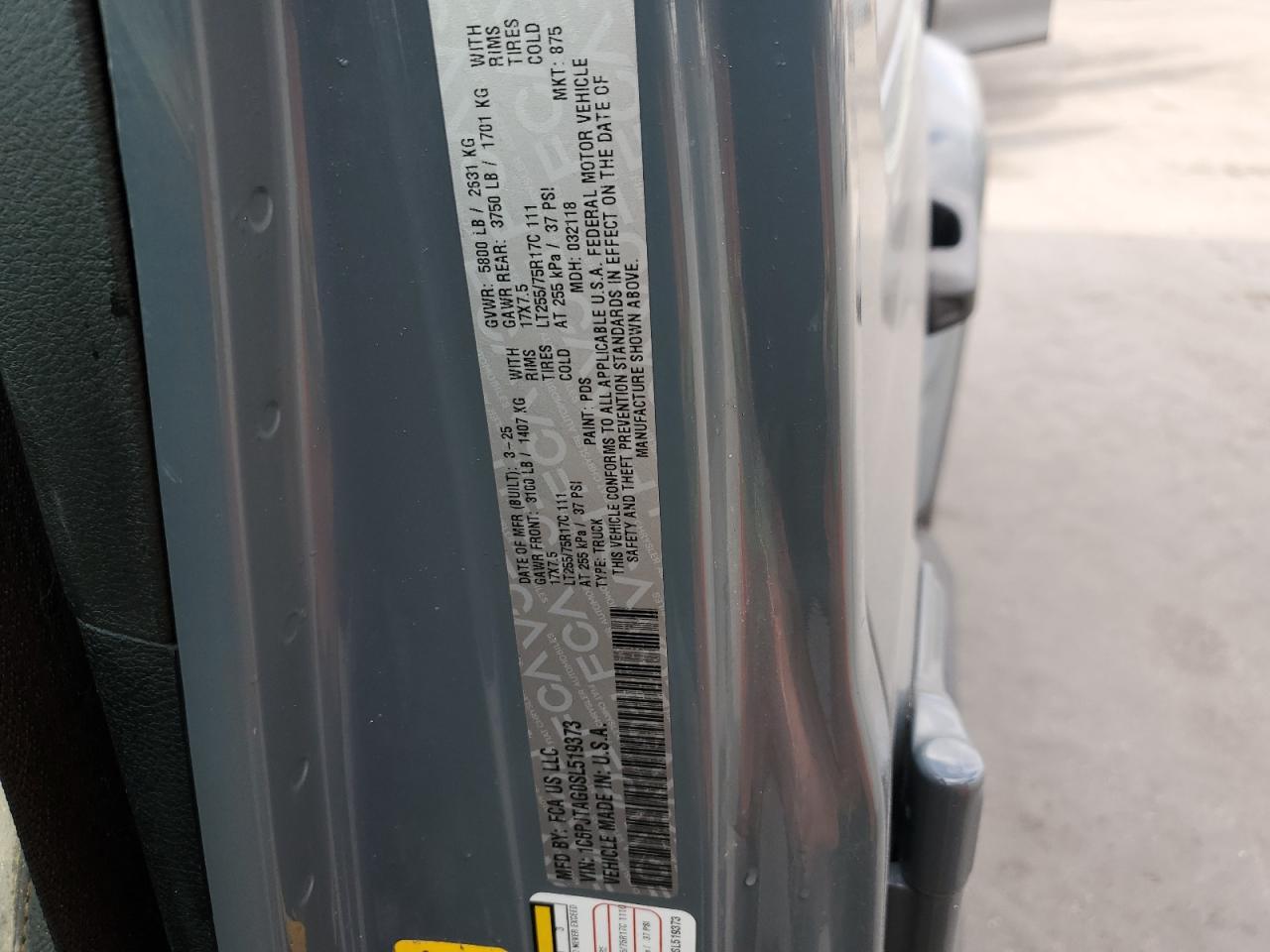 2025 Jeep Gladiator Sport VIN: 1C6PJTAG0SL519373 Lot: 93893095