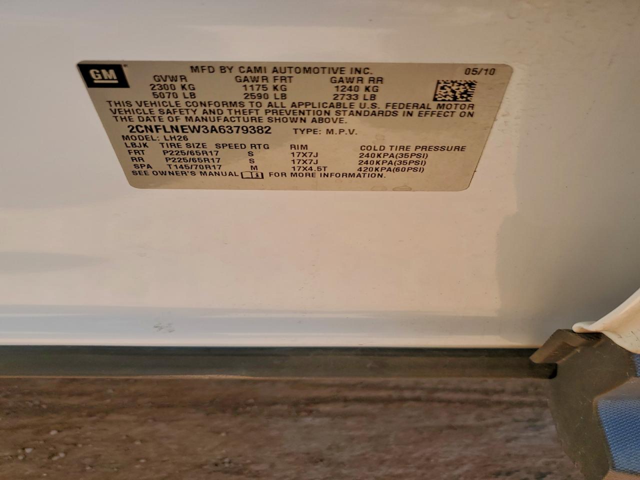 2010 Chevrolet Equinox Lt VIN: 2CNFLNEW3A6379382 Lot: 93806585