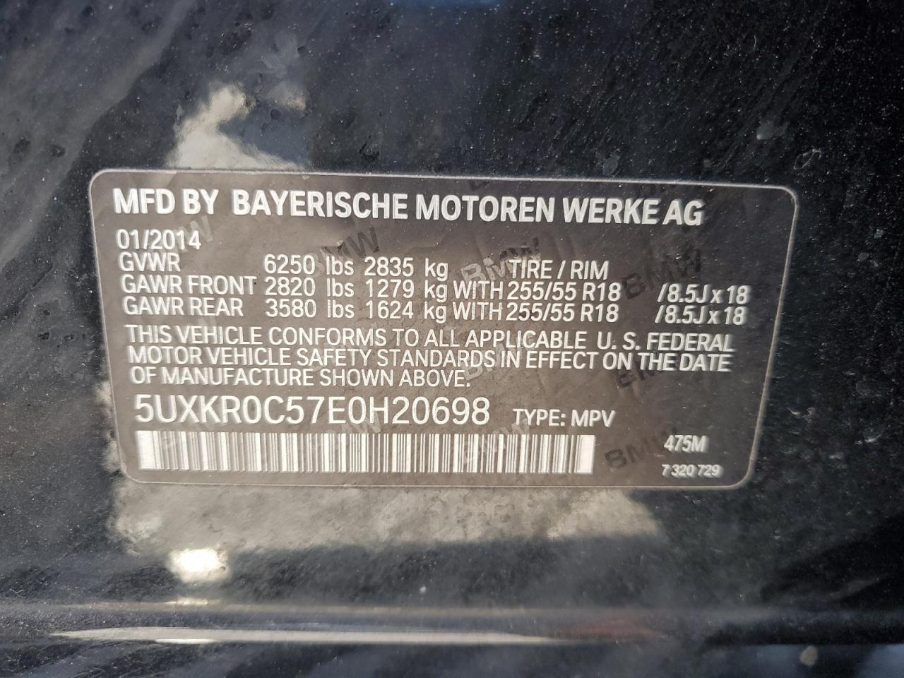 2014 BMW X5 xDrive35I VIN: 5UXKR0C57E0H20698 Lot: 92920365