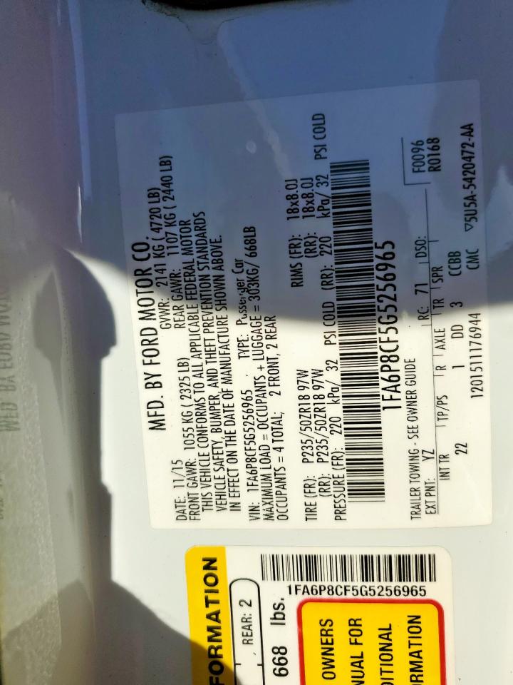 2016 Ford Mustang Gt VIN: 1FA6P8CF5G5256965 Lot: 90380695