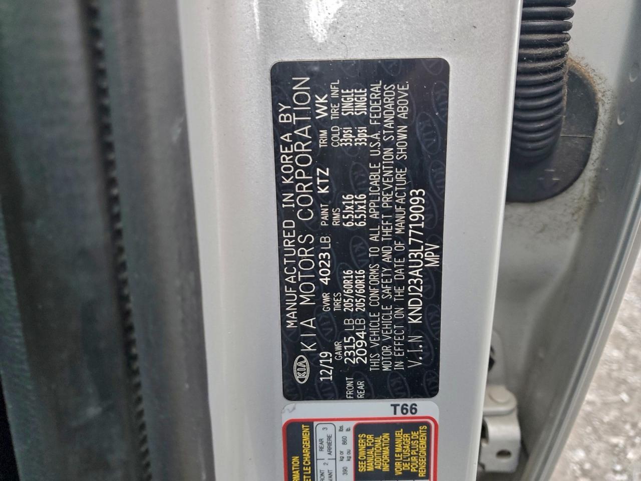 2020 Kia Soul Lx VIN: KNDJ23AU3L7719093 Lot: 93108245