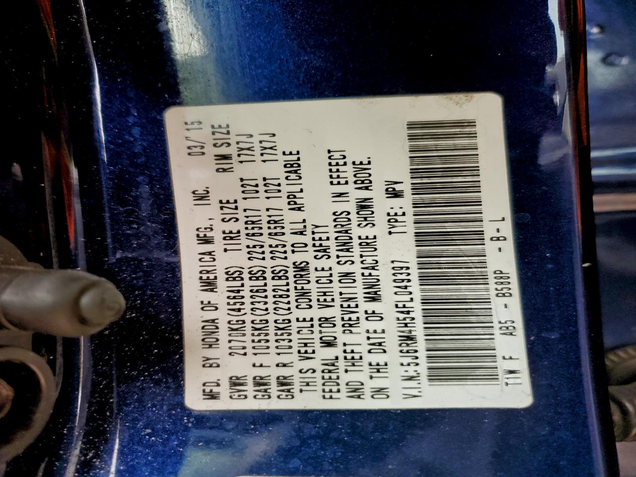 2015 Honda Cr-V Ex VIN: 5J6RM4H54FL049397 Lot: 94255295