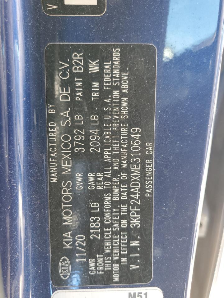 2021 Kia Forte Fe VIN: 3KPF24ADXME310649 Lot: 93135125