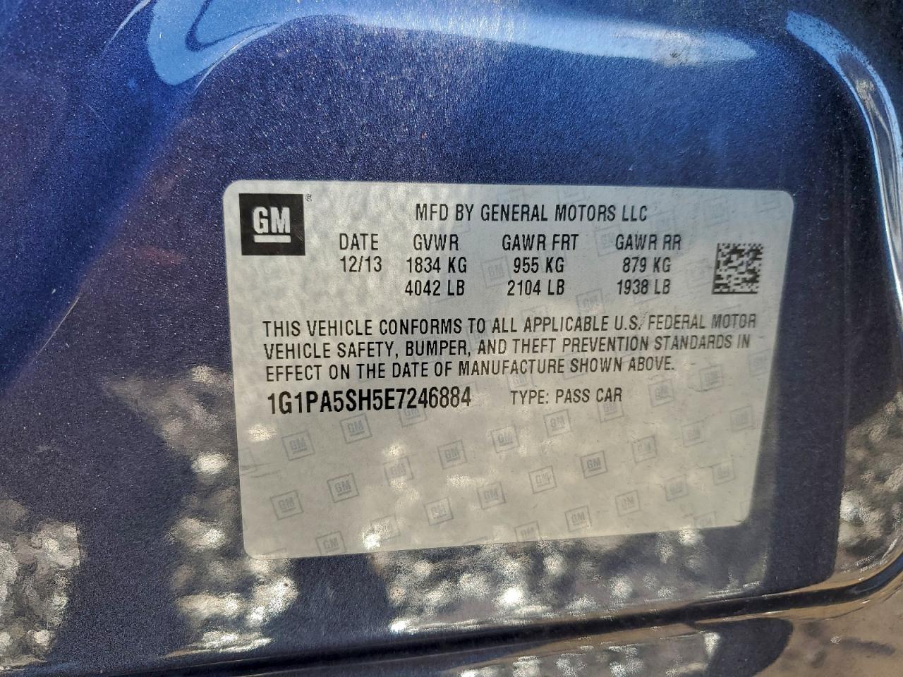 2014 Chevrolet Cruze Ls VIN: 1G1PA5SH5E7246884 Lot: 93638135