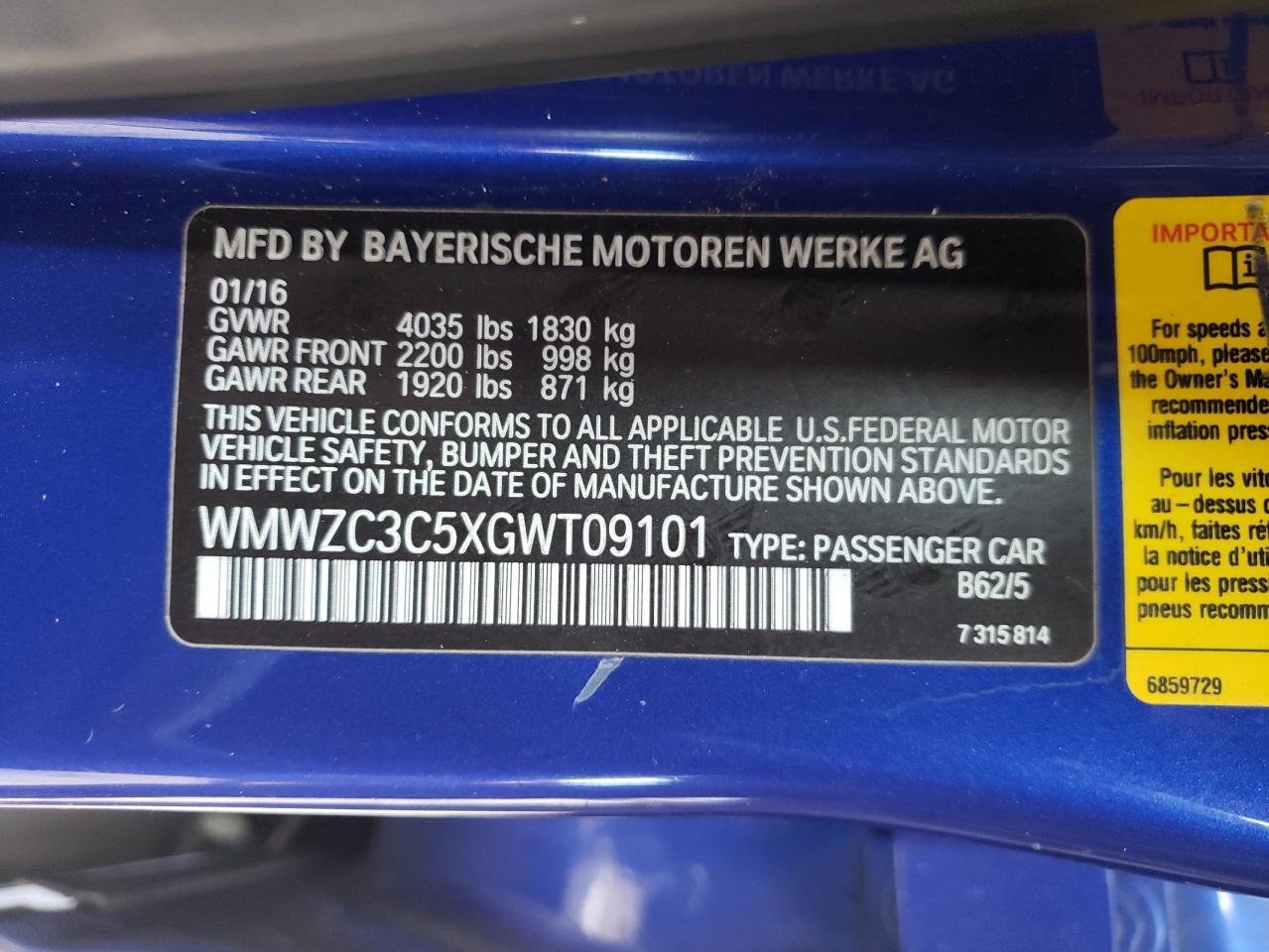 2016 Mini Cooper S Countryman VIN: WMWZC3C5XGWT09101 Lot: 92734105