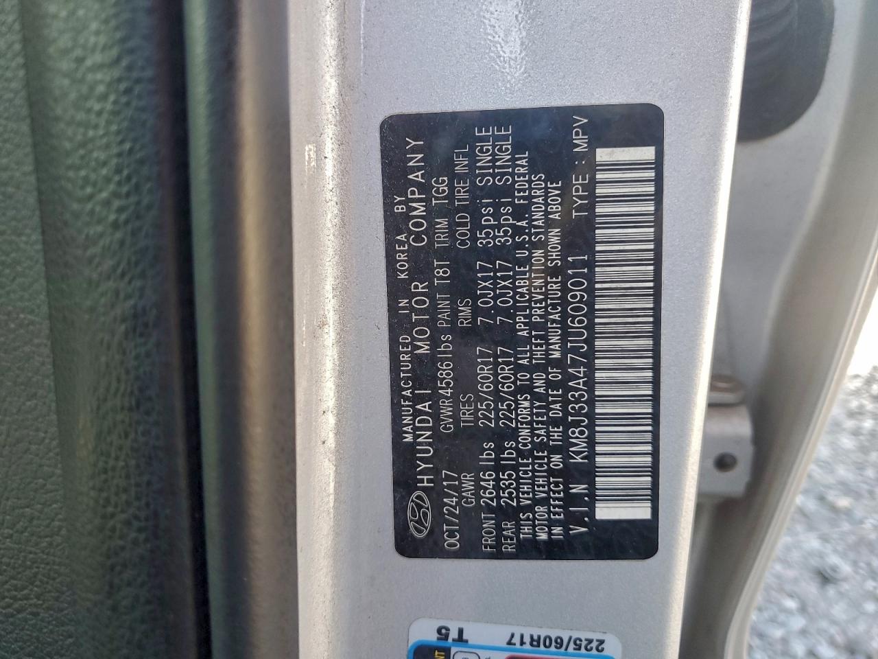 2018 Hyundai Tucson Sel VIN: KM8J33A47JU609011 Lot: 92625625