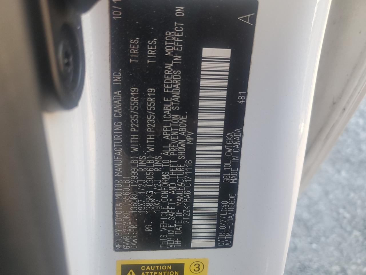 2015 Lexus Rx 350 VIN: 2T2ZK1BA6FC171116 Lot: 92882855